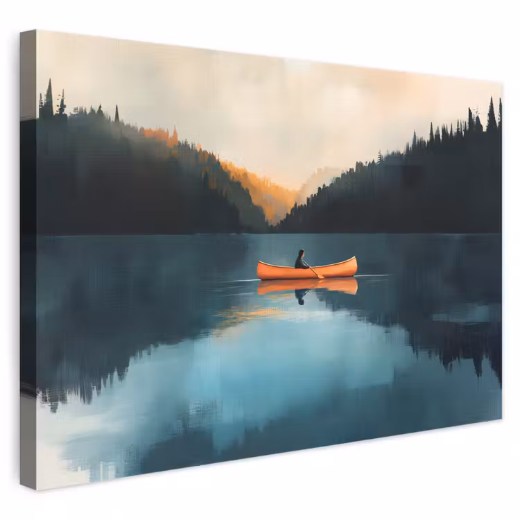 Leinwandbild - Wälder - See - Kanu - Orange — 1