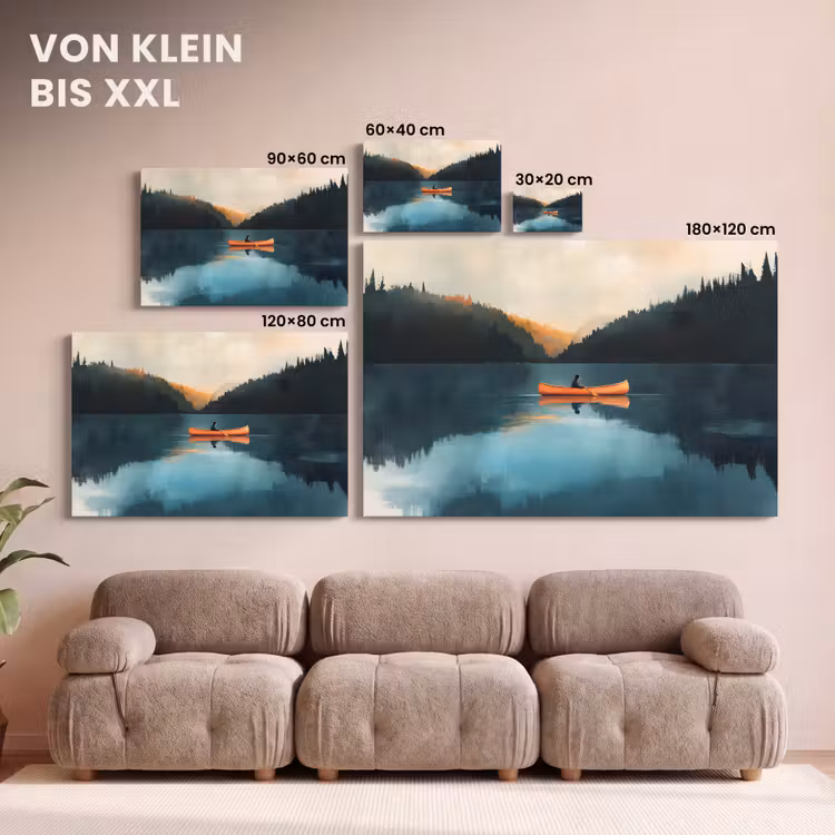 Leinwandbild - Wälder - See - Kanu - Orange — 6