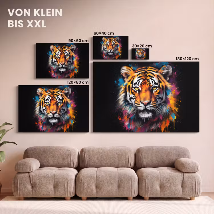 Leinwandbild - Tiger - Graffiti - Tiere - Schwarz — 6