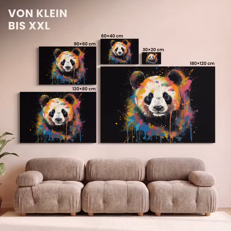 Leinwandbild - Panda - Graffiti - Tiere - Schwarz - Farben — 6