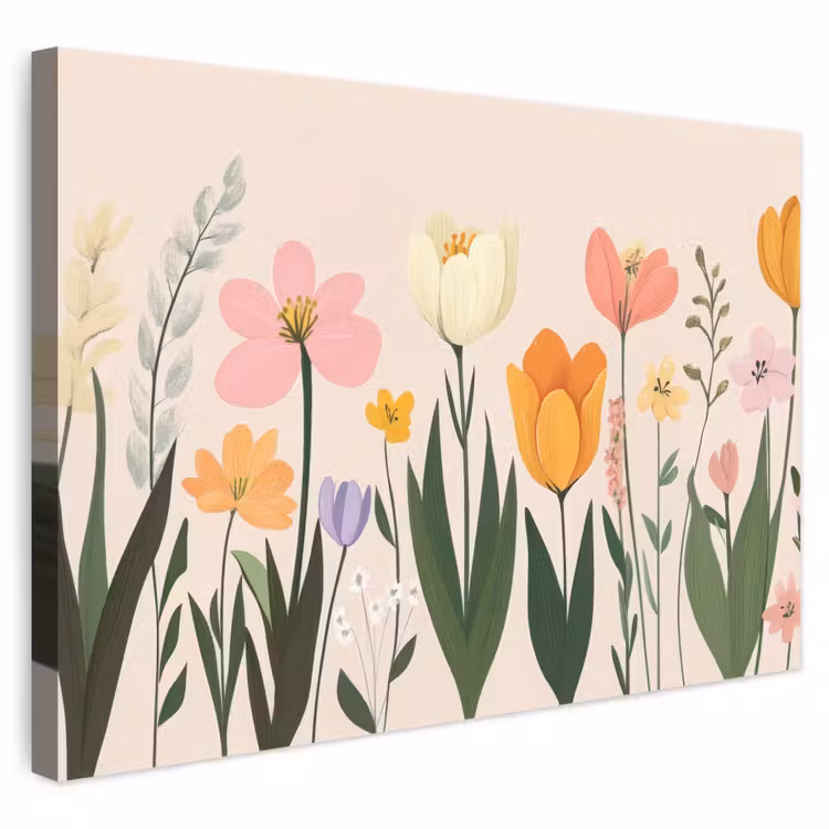Leinwandbild - Pastelltöne - Blumen - Illustration — 1