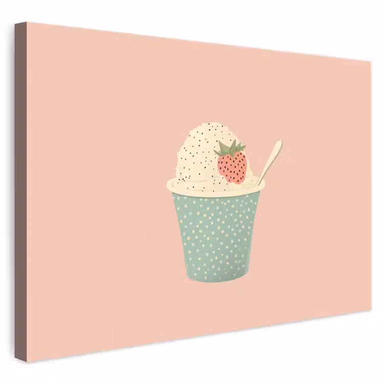 Leinwandbild - Tablett - Eiscreme - Erdbeere - Rosa — 1