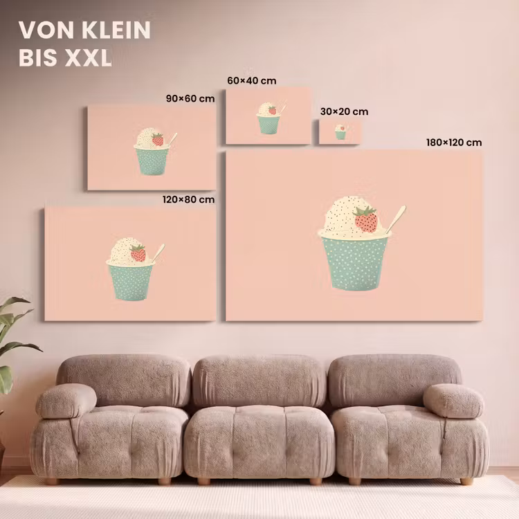 Leinwandbild - Tablett - Eiscreme - Erdbeere - Rosa — 6