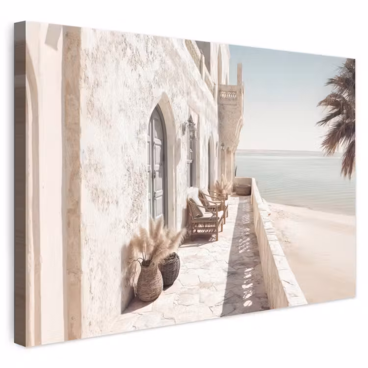 Leinwandbild - Terrasse - Stühle - Strand - Beige — 1