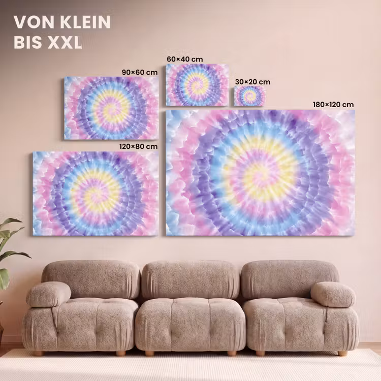 Leinwandbild - Spirale - Krawattenfärbung - Pastellfarbtöne — 6