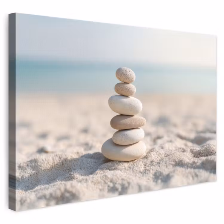 Leinwandbild - Steine - Stapel - Sand - Meer — 1