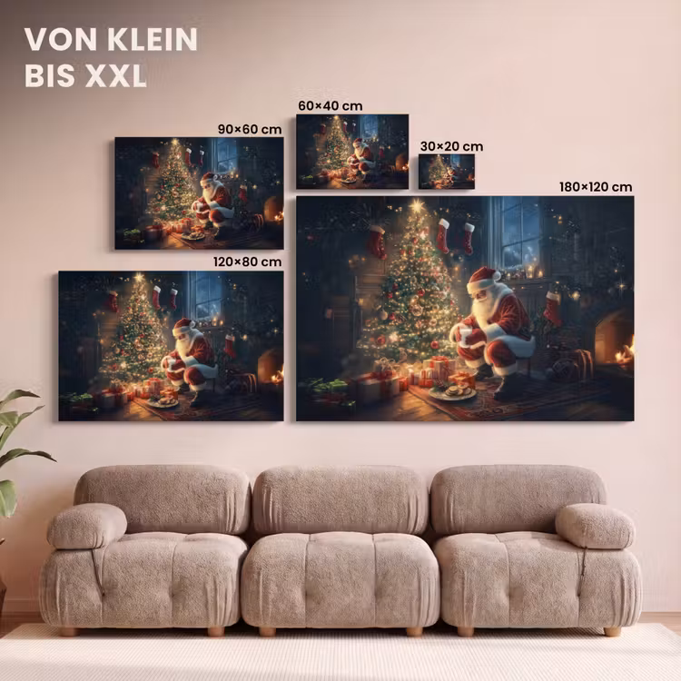Leinwandbild - Weihnachtsmann - Kamin - Dunkel — 6