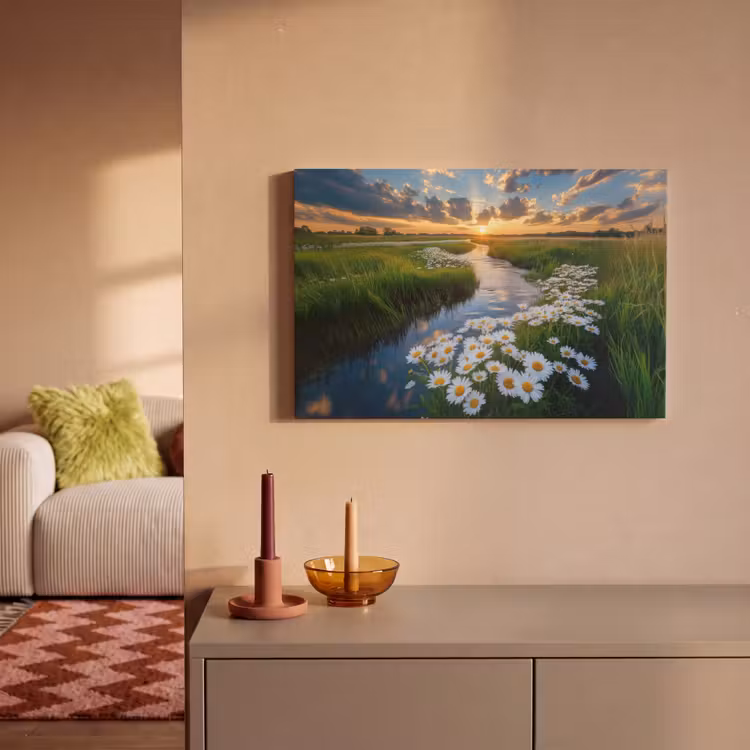 Leinwandbild - Strom - Landschaft - Gänseblümchen — 2