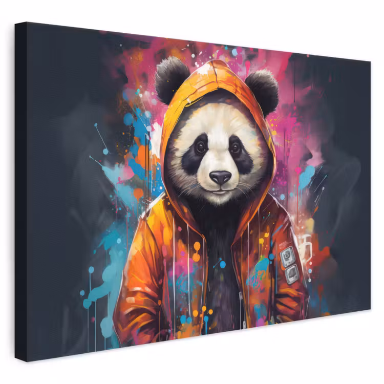 Leinwandbild - Panda - Jacke - Graffiti - Orange — 1