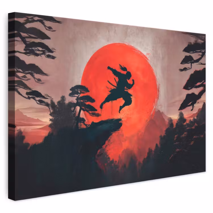 Leinwandbild - Sonne - Krieger - Bäume - Berge — 1
