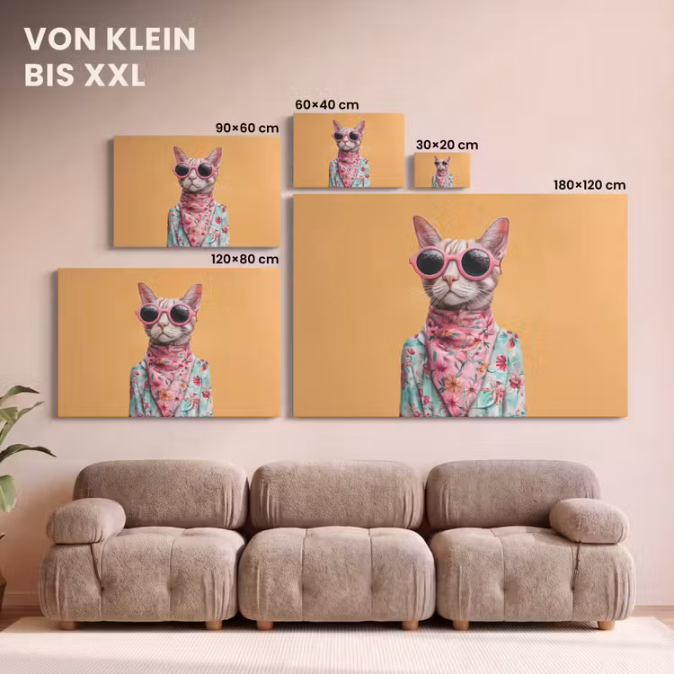 Leinwandbild - Sonnenbrille - Katze - Halstuch - Blumen — 6