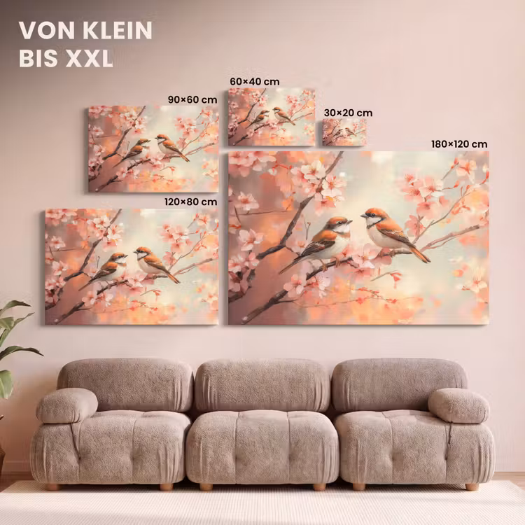Leinwandbild - Vögel - Romantisch - Blühende Zweige — 6