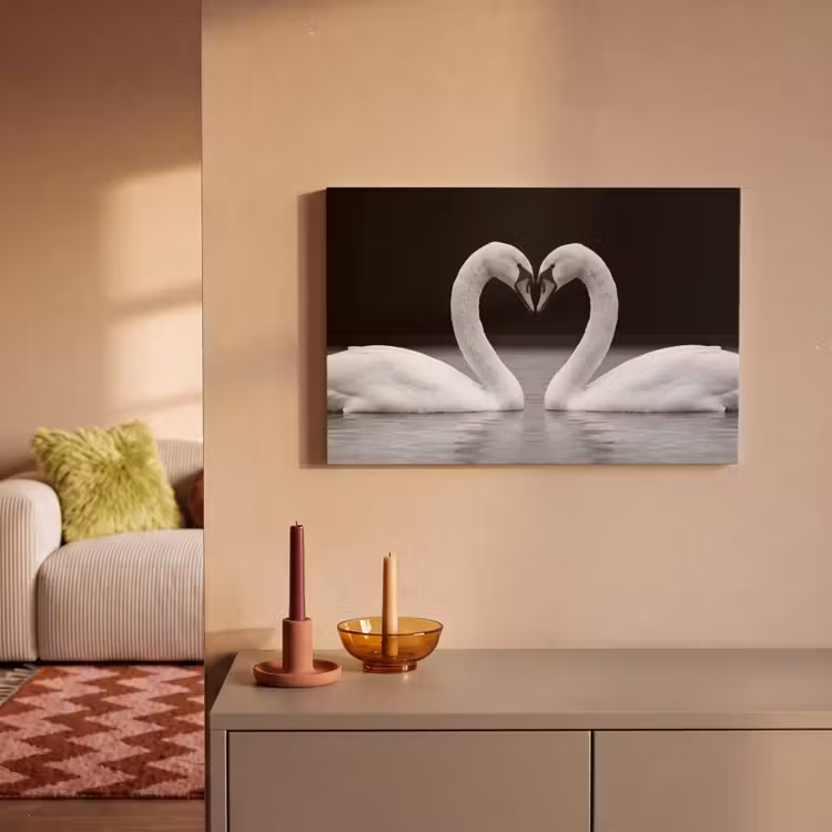 Leinwandbild - Schwäne - Herz - Schwarz - Weiß — 2