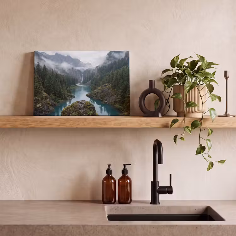 Leinwandbild - Wasserfall - Bäume - Berge — 3