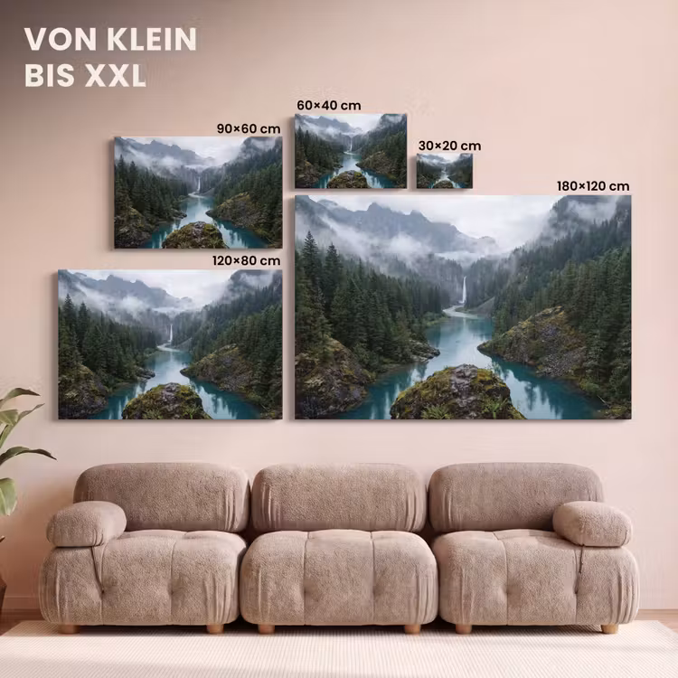 Leinwandbild - Wasserfall - Bäume - Berge — 6