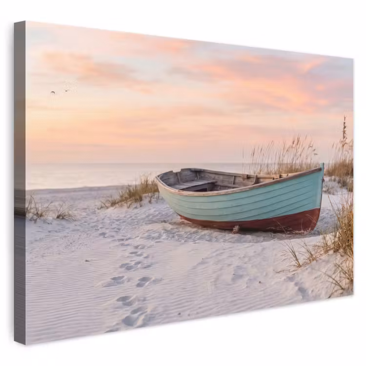 Leinwandbild - Rustikal - Ruderboot - Sandstrand — 1