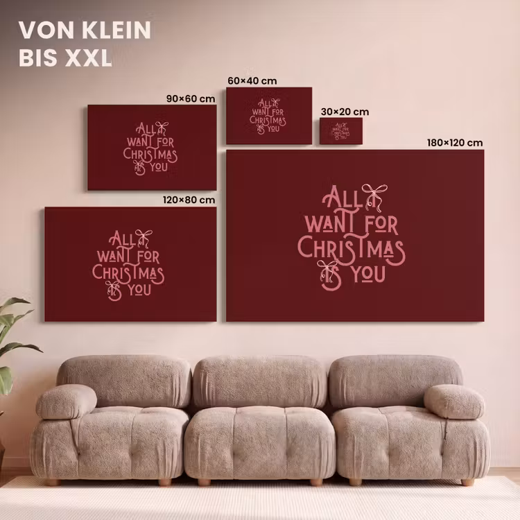 Leinwandbild - Text – Weihnachten – Rot – Rosa — 6