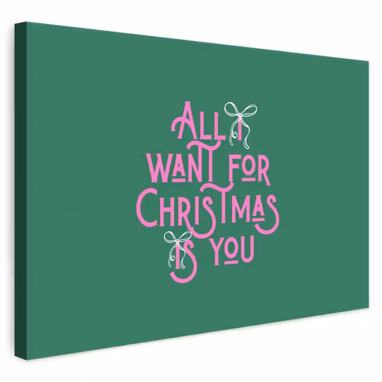 Leinwandbild - Weihnachten – Text – Rosa – Grün — 1