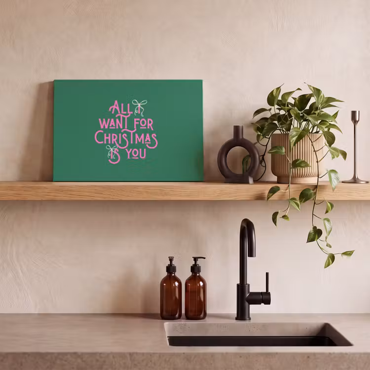 Leinwandbild - Weihnachten – Text – Rosa – Grün — 3