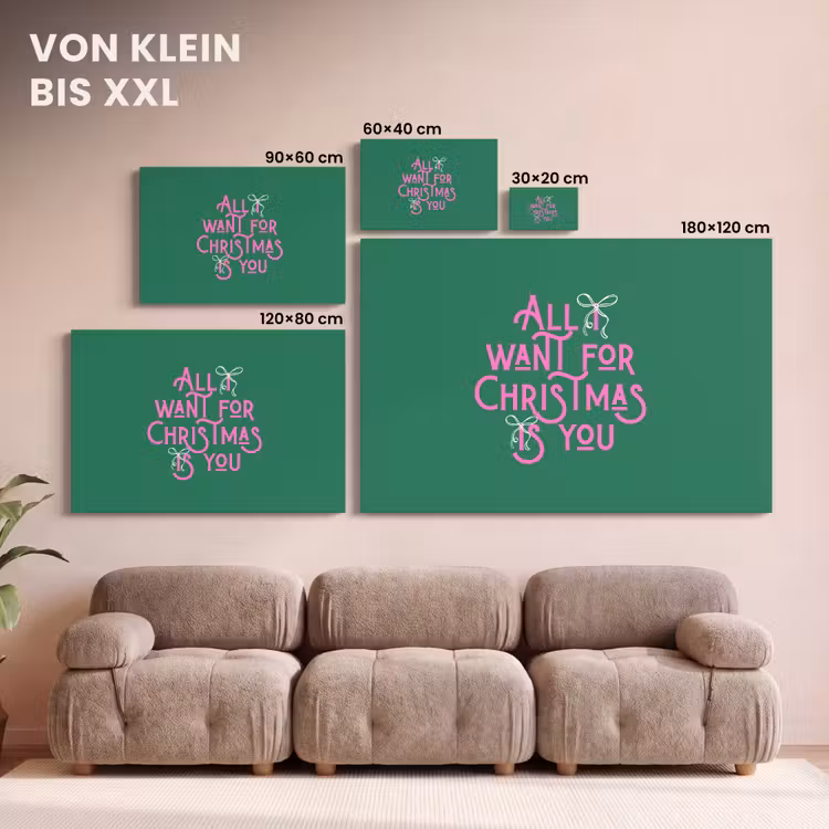 Leinwandbild - Weihnachten – Text – Rosa – Grün — 6