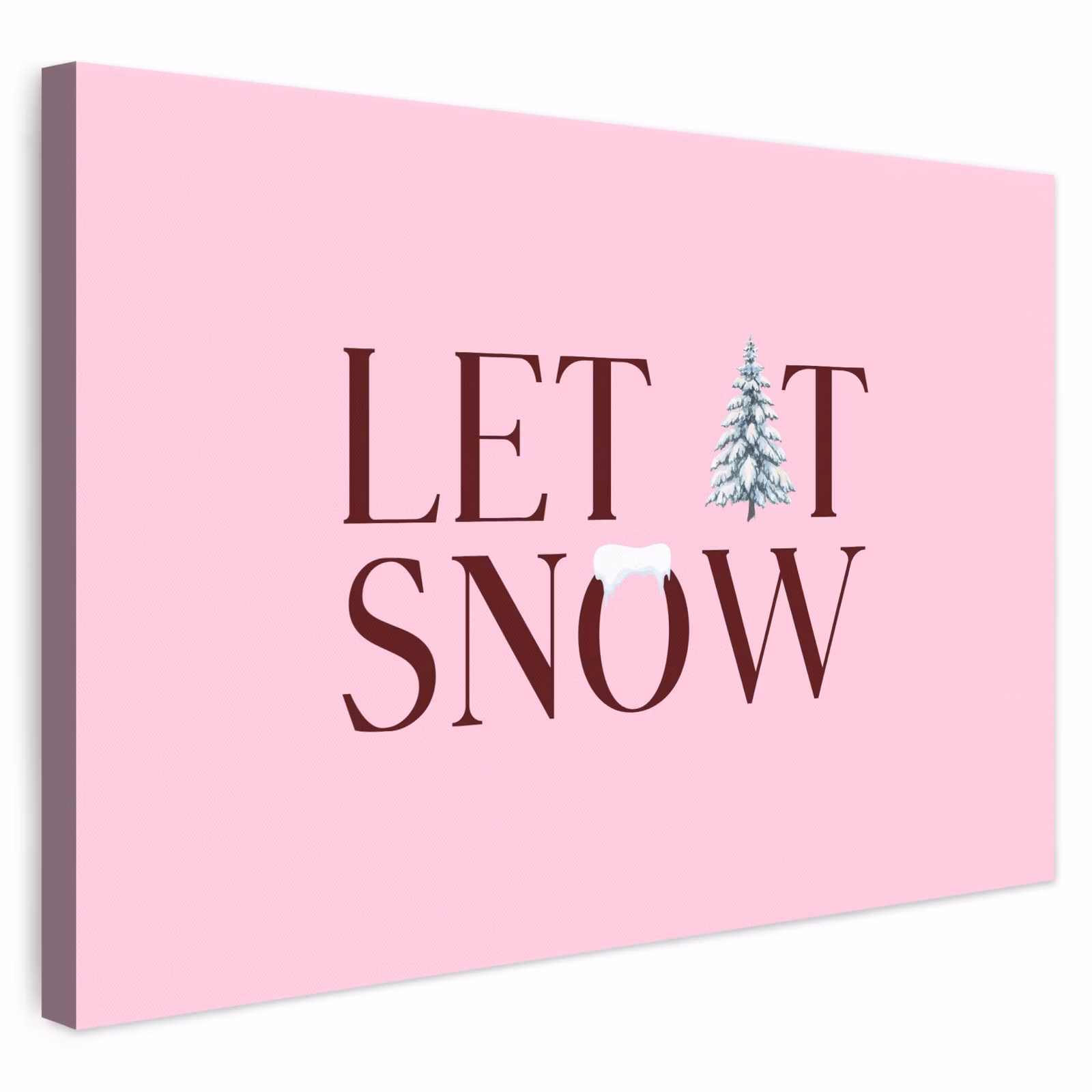 Leinwandbild - Weihnachten – Text – Schnee – Rosa — 1