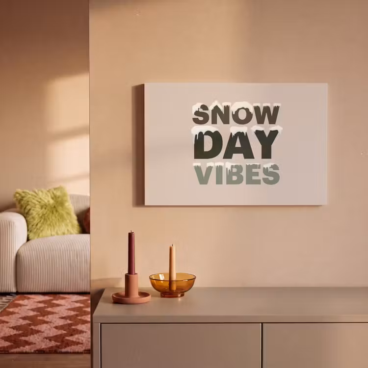 Leinwandbild - Schnee – Text – Weihnachten – Beige — 2
