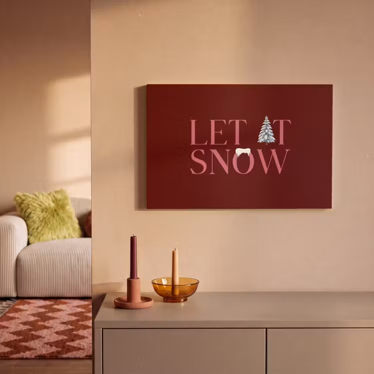 Leinwandbild - Text – Weihnachten – Schnee – Rosa — 2