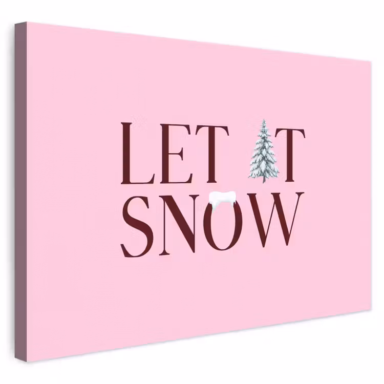 Leinwandbild - Weihnachten – Text – Schnee – Rosa — 1