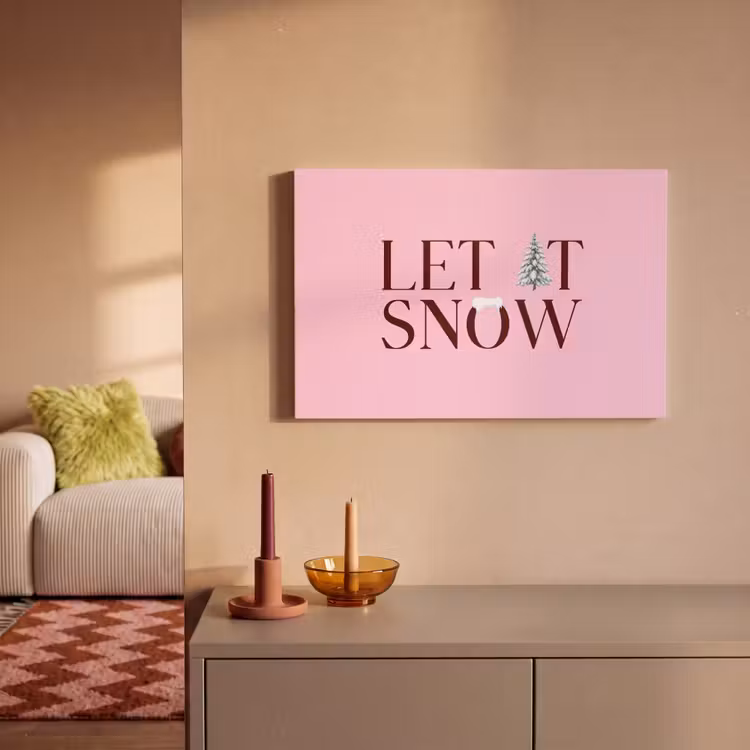 Leinwandbild - Weihnachten – Text – Schnee – Rosa — 2