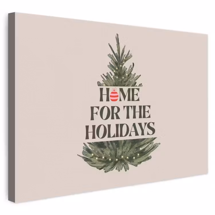 Leinwandbild - Weihnachten – Text – Weihnachtsbaum – Beige — 1
