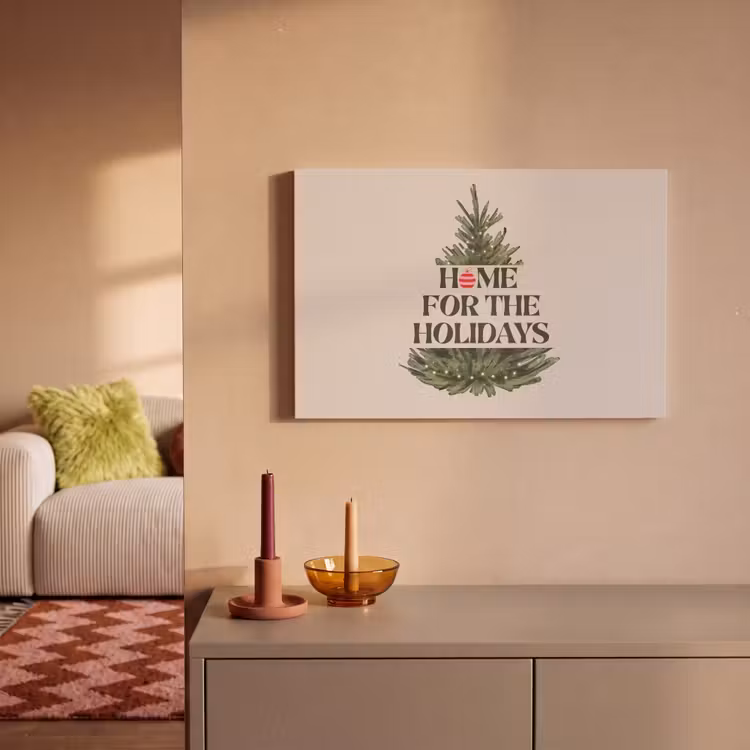 Leinwandbild - Weihnachten – Text – Weihnachtsbaum – Beige — 2