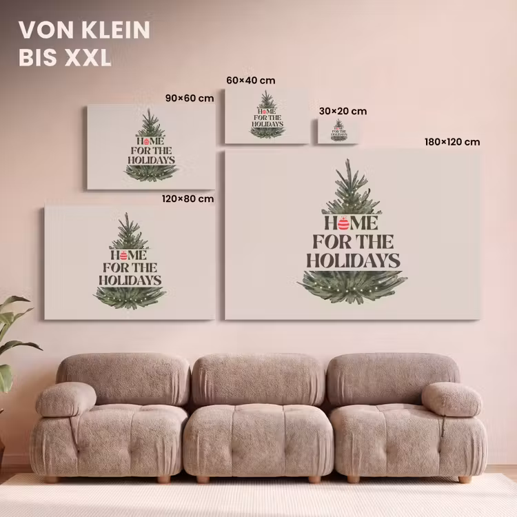 Leinwandbild - Weihnachten – Text – Weihnachtsbaum – Beige — 6