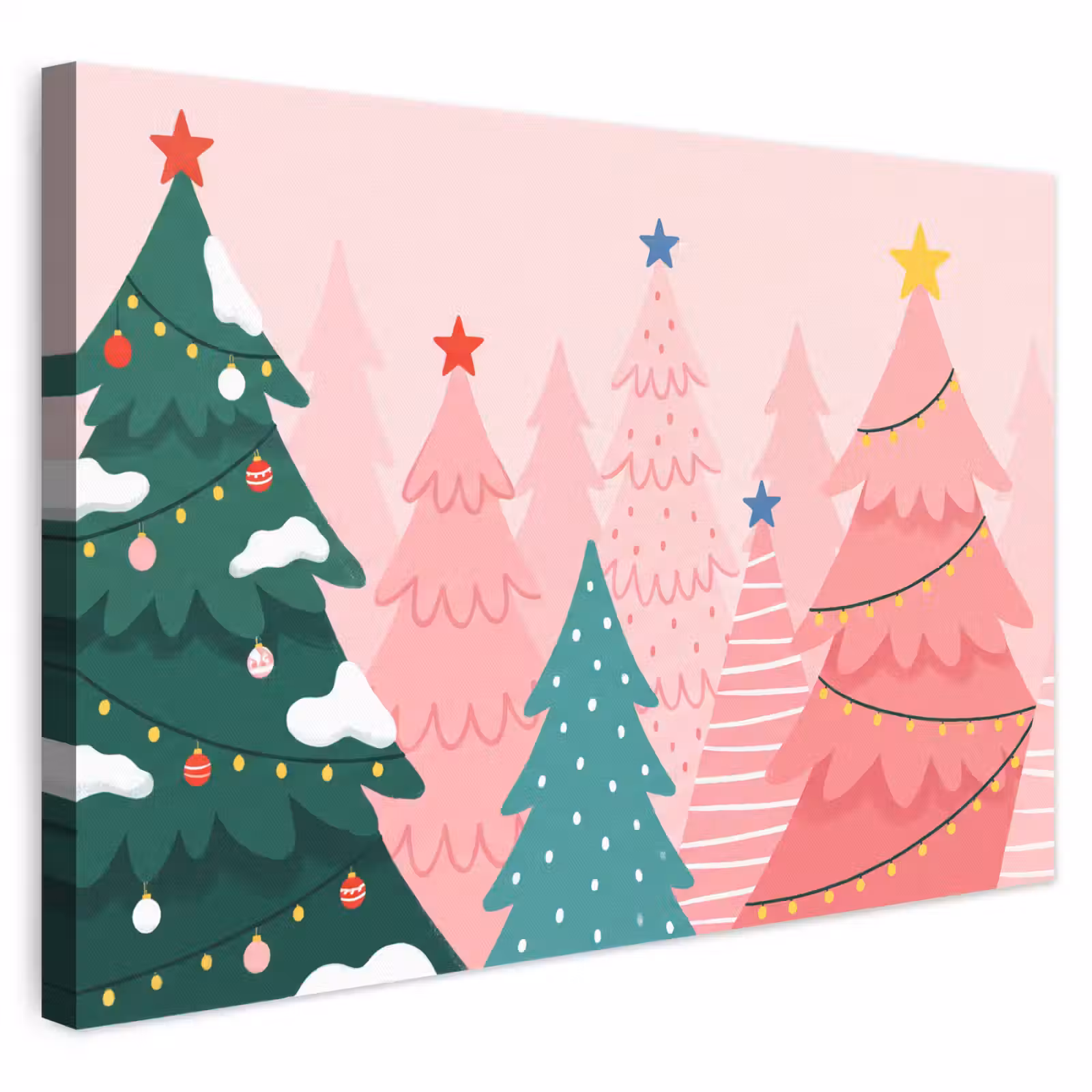 Leinwandbild - Weihnachtsbäume – Illustration – Rosa — 1