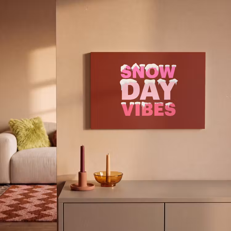 Leinwandbild - Weihnachten – Text – Schnee – Rot – Rosa — 2