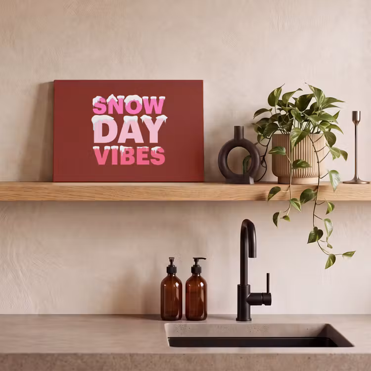 Leinwandbild - Weihnachten – Text – Schnee – Rot – Rosa — 3
