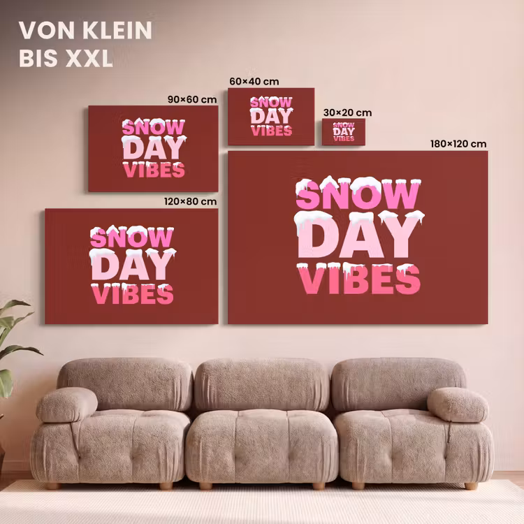 Leinwandbild - Weihnachten – Text – Schnee – Rot – Rosa — 6