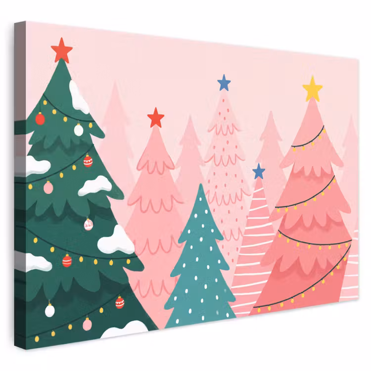 Leinwandbild - Weihnachtsbäume – Illustration – Rosa — 1