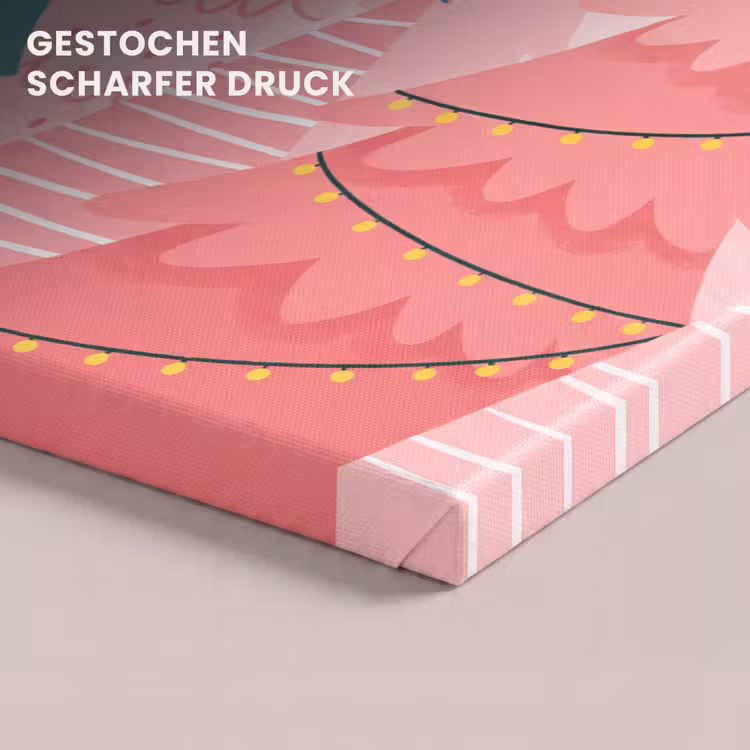 Leinwandbild - Weihnachtsbäume – Illustration – Rosa — 4