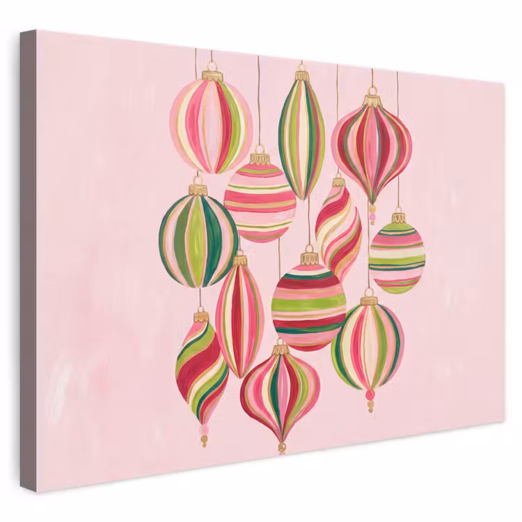 Leinwandbild - Weihnachtsdekoration – Gestreift – Rosa — 1