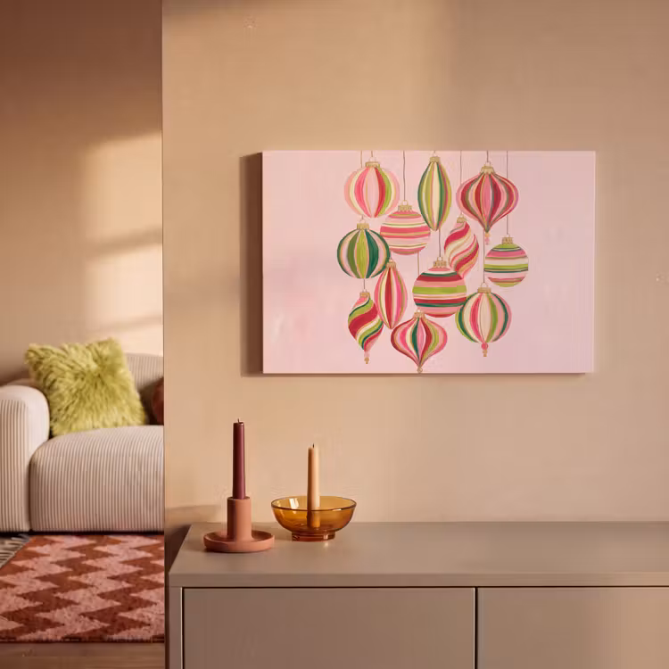 Leinwandbild - Weihnachtsdekoration – Gestreift – Rosa — 2