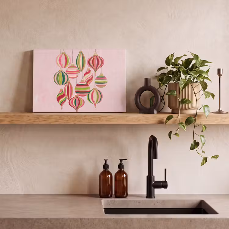 Leinwandbild - Weihnachtsdekoration – Gestreift – Rosa — 3