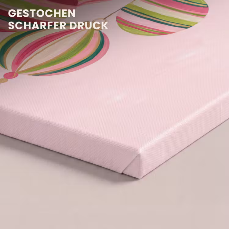 Leinwandbild - Weihnachtsdekoration – Gestreift – Rosa — 4