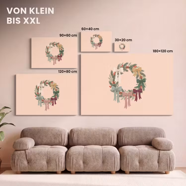 Leinwandbild - Weihnachtskranz – Schleifen – Weihnachten — 6