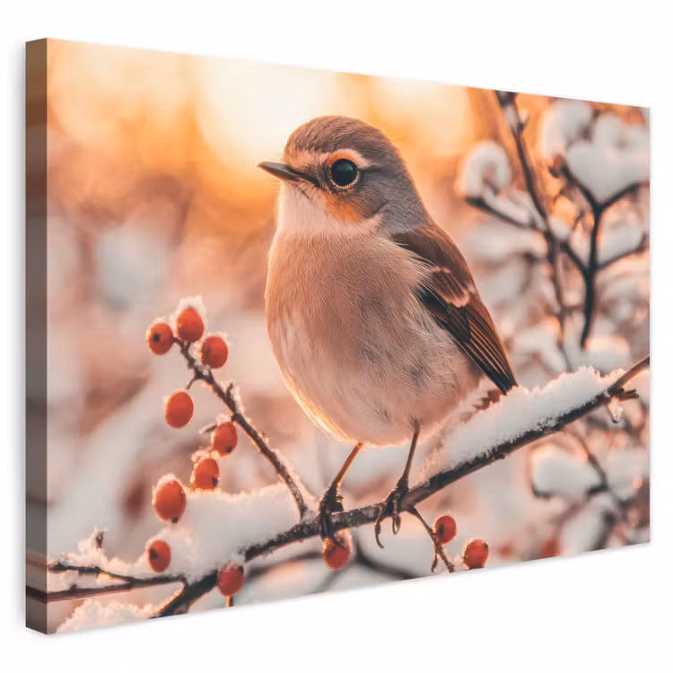 Leinwandbild - Vogel - Zweig - Winter - Tiere - Schnee — 1