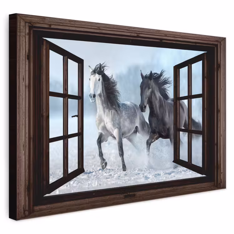 Leinwandbild - Pferde - Winter - Tiere - Natur - Durchblicken — 1