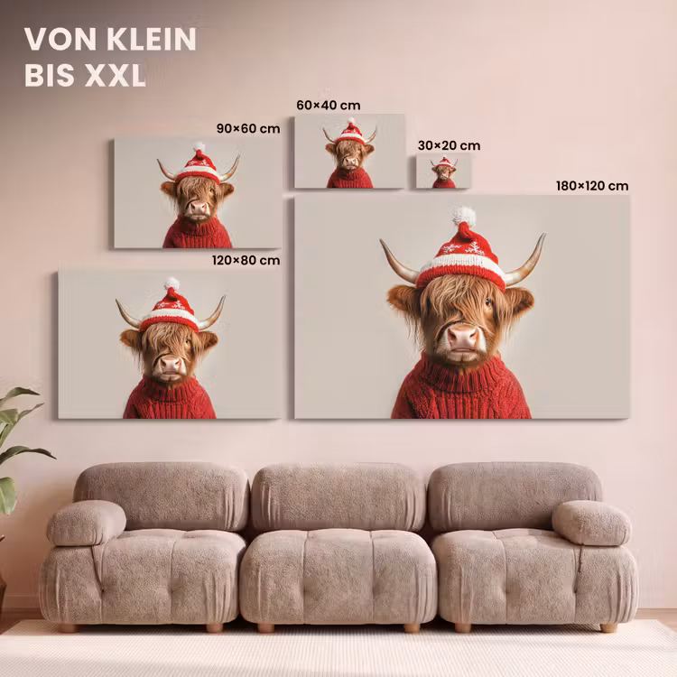 Leinwandbild - Schottischer Highlander - Weihnachten - Mütze - Pullover - Winter — 6