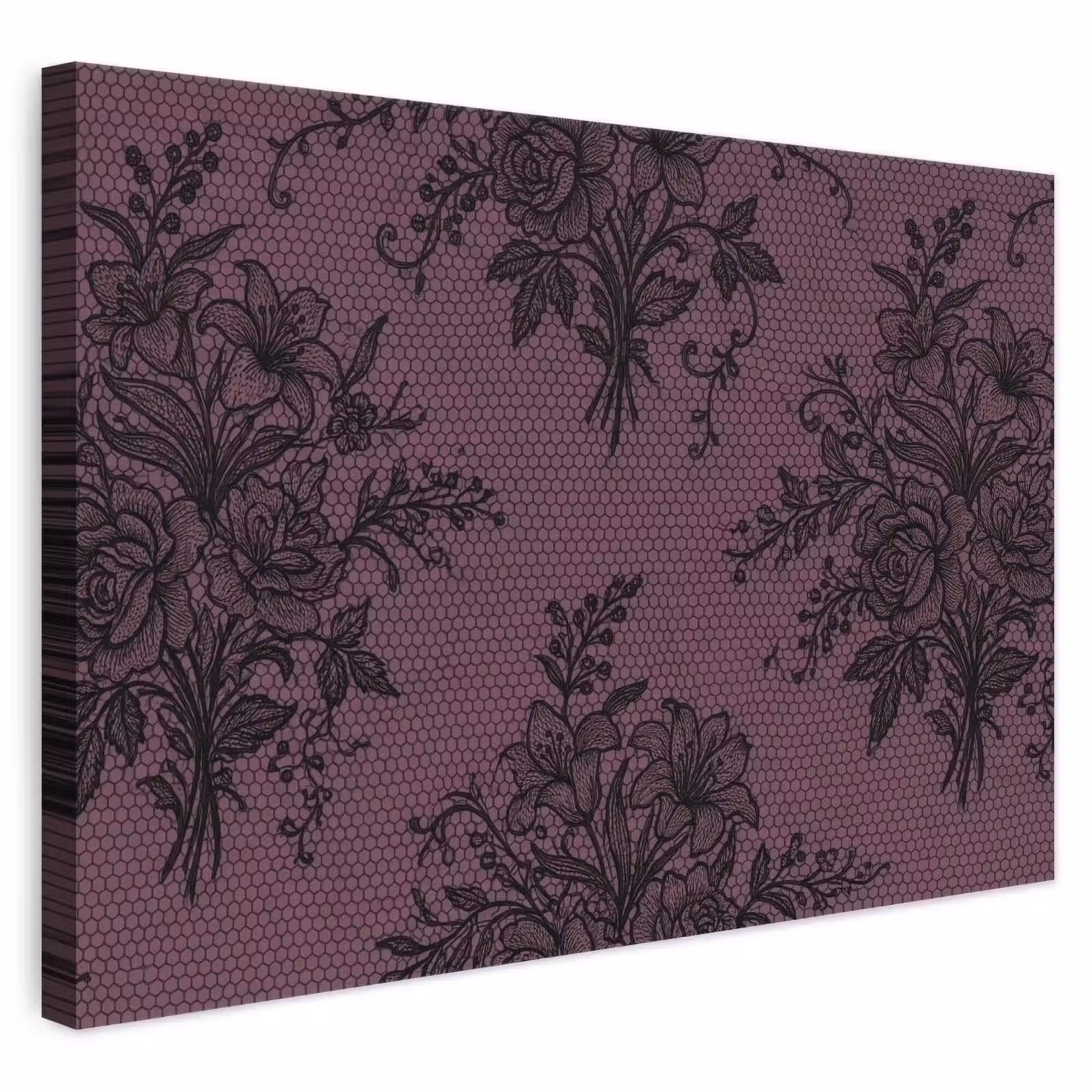 Leinwandbild - Spitzenmuster – Blumen – Lila — 1