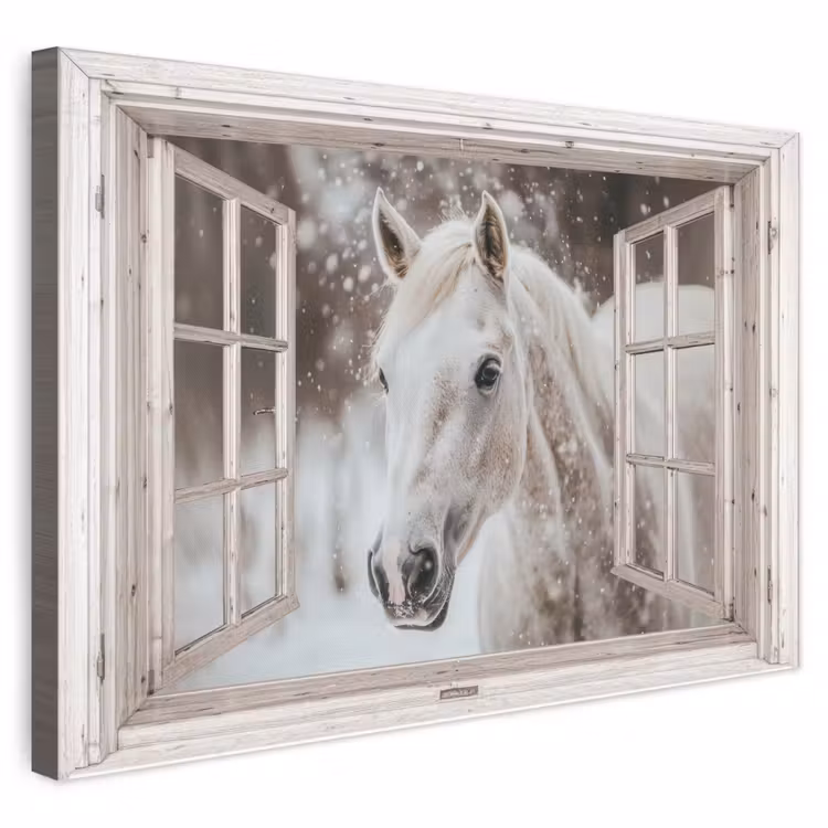 Leinwandbild - Pferd - Weiß - Winter - Schnee - Durchsichtig - Tiere — 1