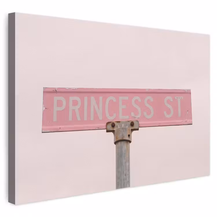 Leinwandbild - Rosa Straßenschild – Stadt — 1