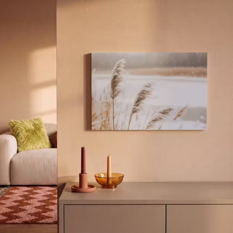 Leinwandbild - Schilf - See - Winter - Natur - Schnee - Beige — 2